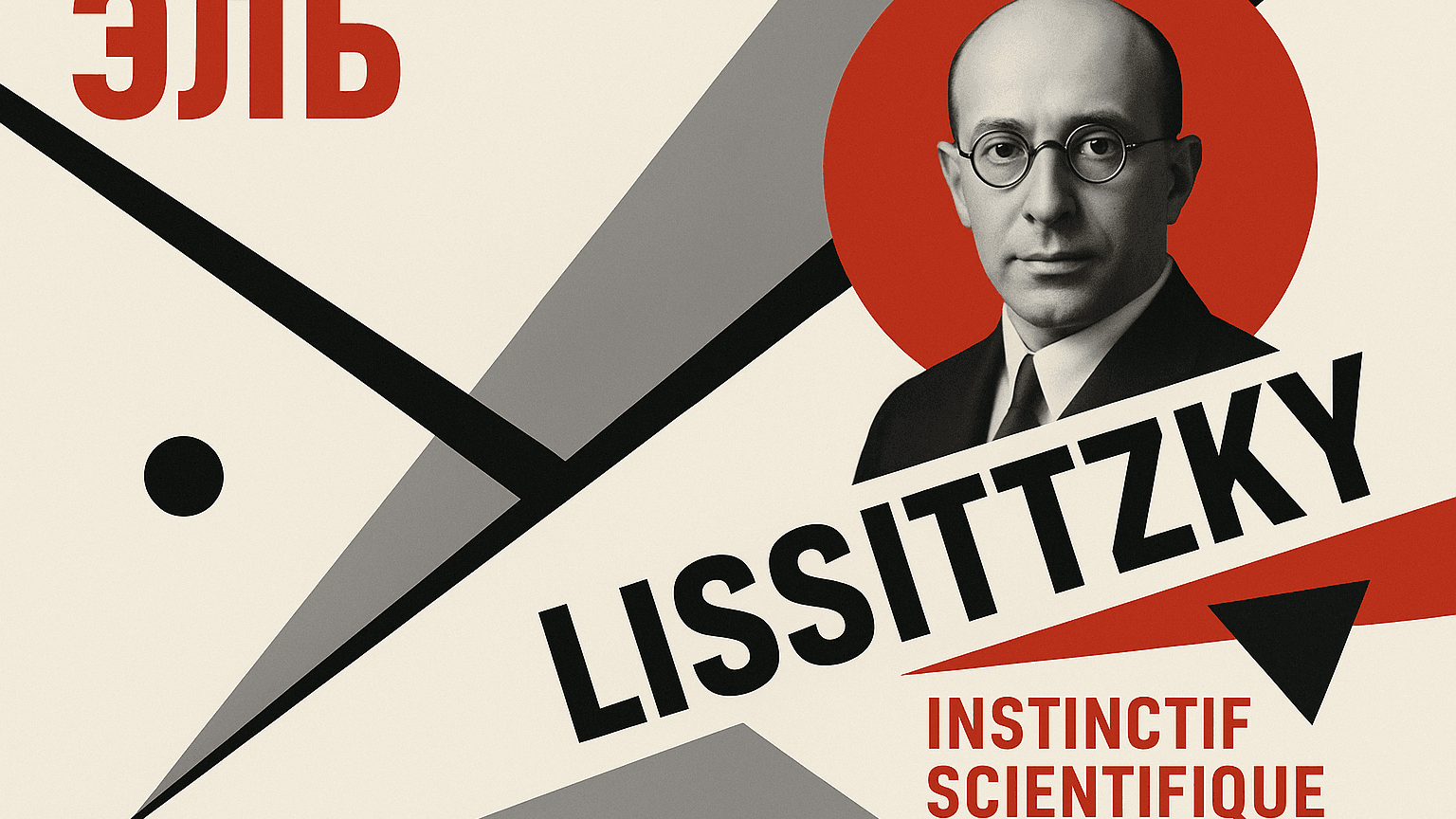 Œuvre d'art abstrait constructiviste inspirée de Lissitzky avec formes géométriques et couleurs primaires
