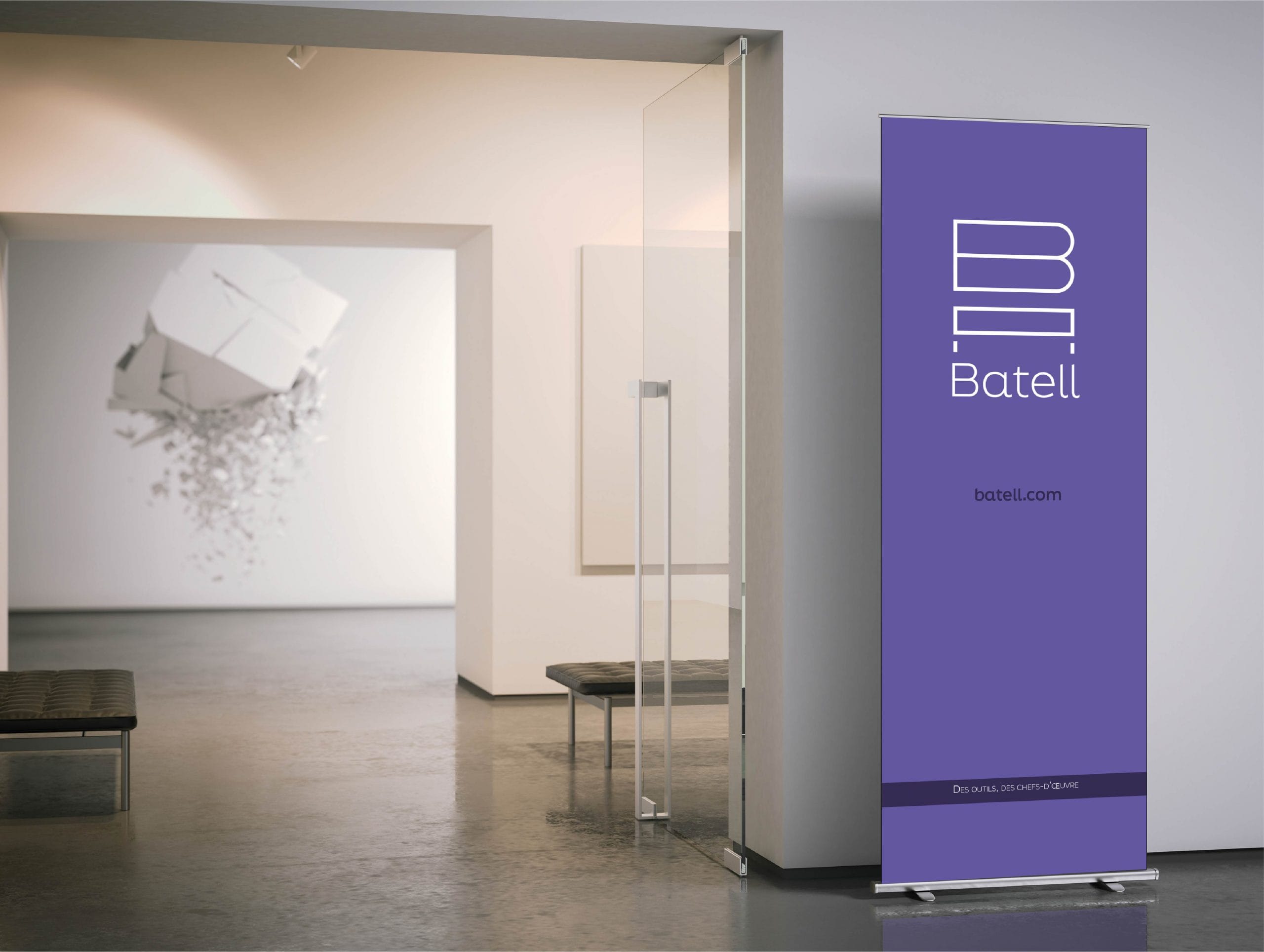 Kakémono de communication réalisé pour Batell – design graphique signé Damien Breton, directeur artistique.