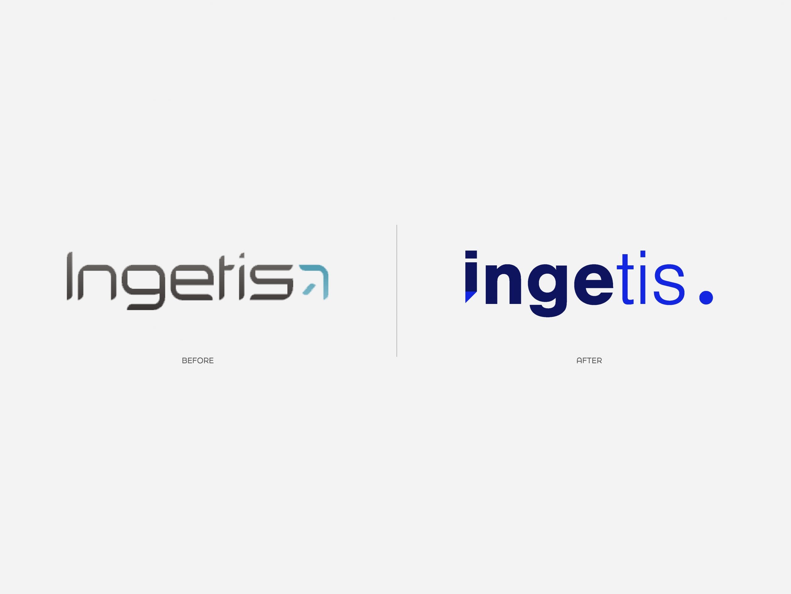 Comparaison avant / après de la refonte du logo Ingetis – identité visuelle conçue par Damien Breton, directeur artistique.