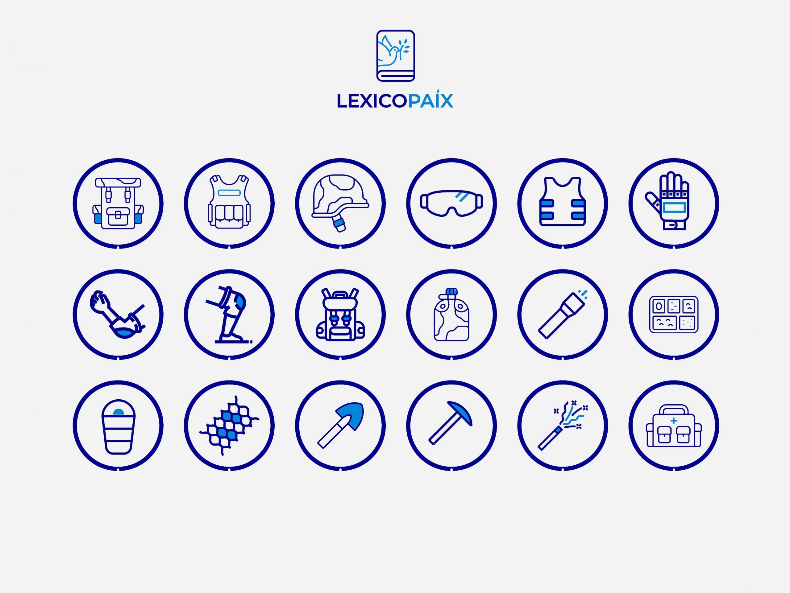 Pictogrammes de l’application Lexicopaix représentant différentes fonctionnalités
