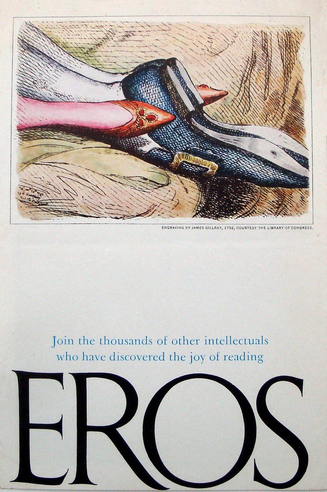 Couverture du magazine Eros avec une illustration de souliers d’homme et de femme, design éditorial par Herb Lubalin