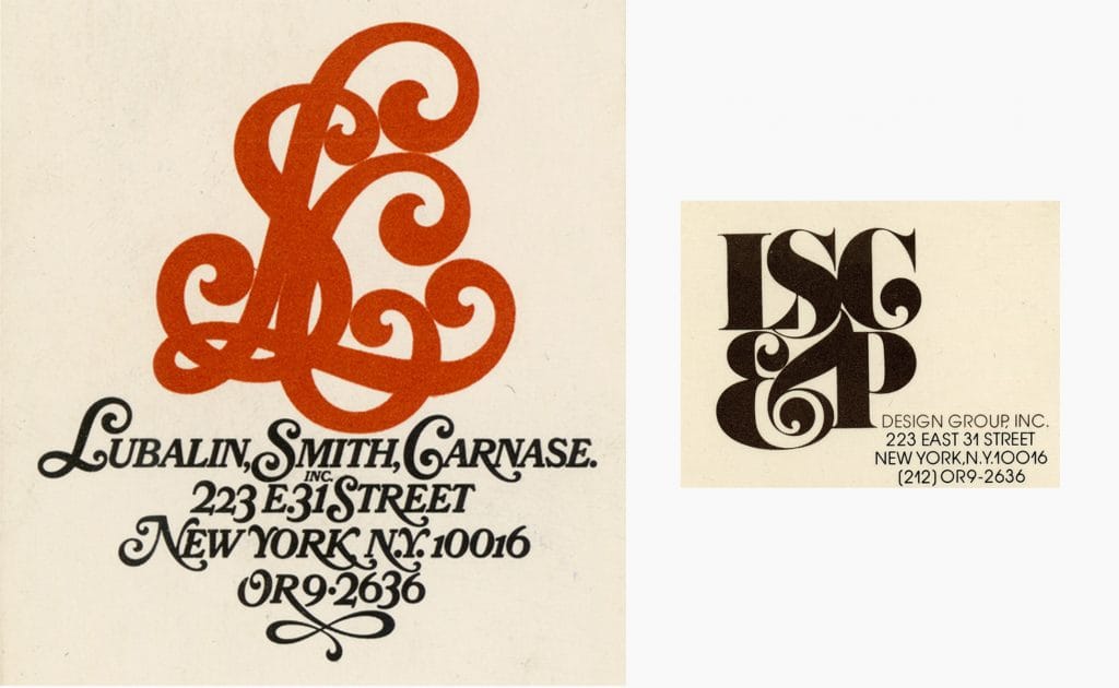 Monogramme rouge de Lubalin, Smith & Carnase Inc., logotype conçu par Tom Carnase sous la direction de Herb Lubalin