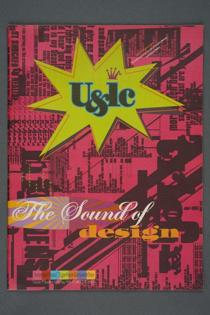 Couverture du magazine U&lc. intitulée "The Sound of Design", avec lettrage U&lc. graphique sur fond coloré évoquant le mouvement