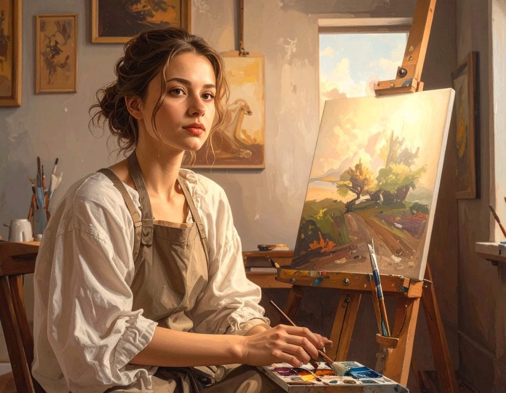 Artiste dans son atelier avec une toile