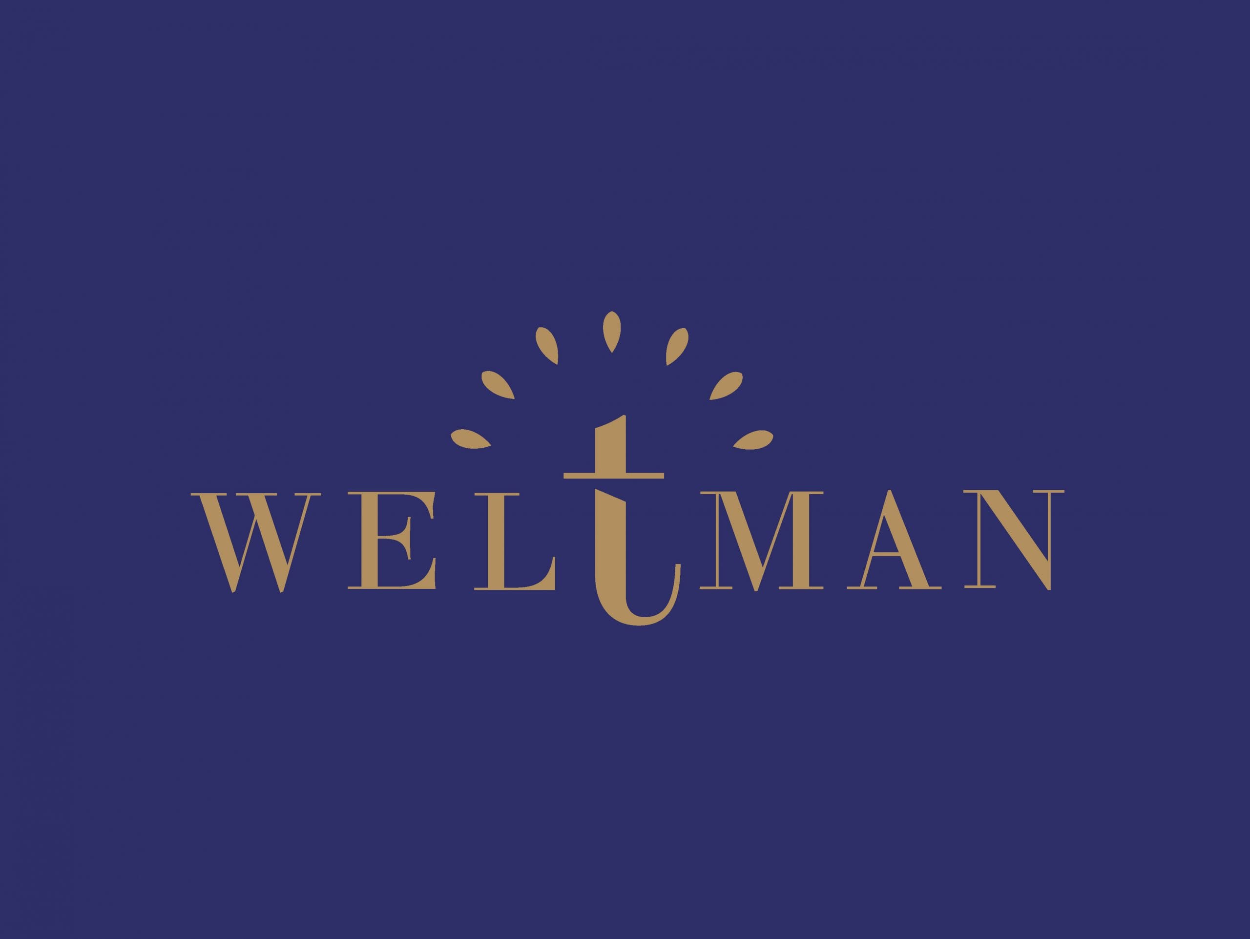 Logo Weltman doré sur fond violet
