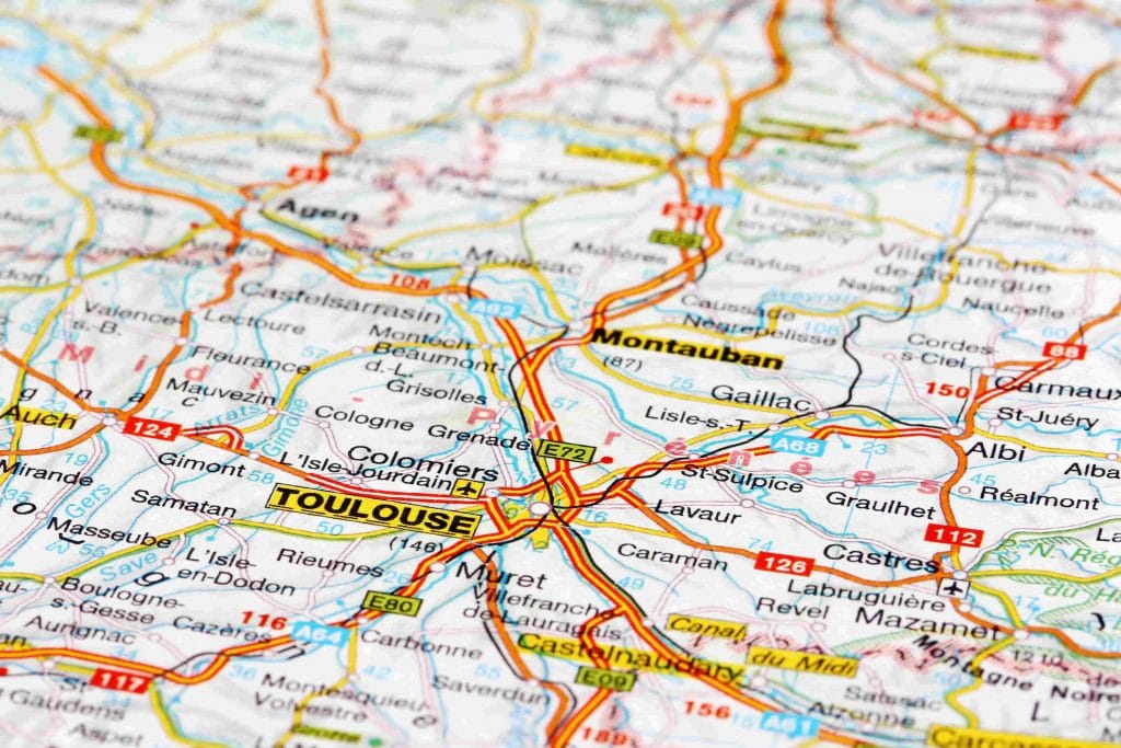 Plan stylisé de Toulouse pour zones d’intervention du directeur artistique freelance Toulouse