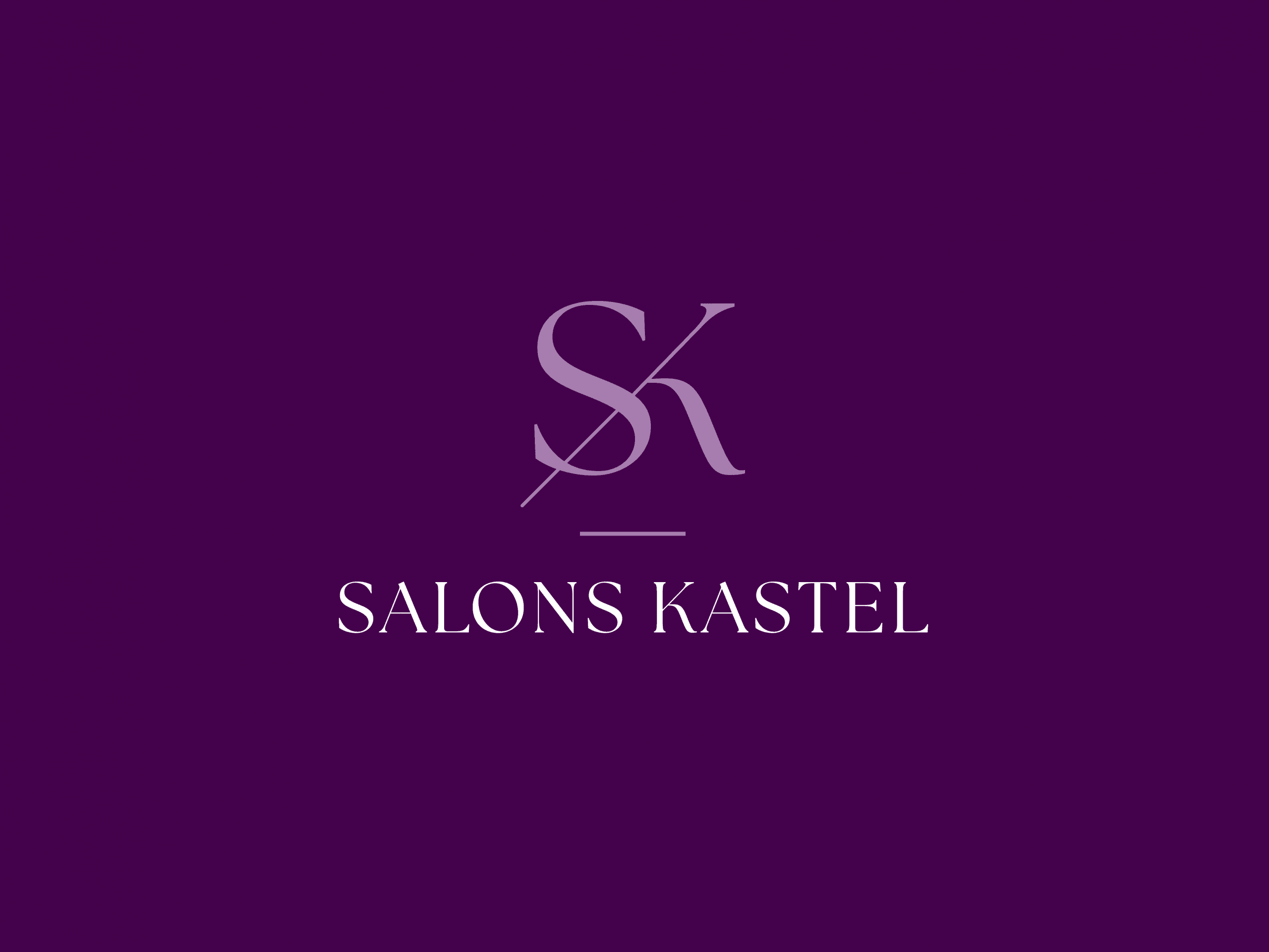 Logo Salons Kastel – identité visuelle sur fond violet