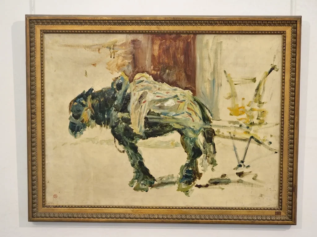 Cheval de trait peint par Henri de Toulouse-Lautrec à Céleyran en 1881, animal massif représenté de profil dans une scène rurale.
