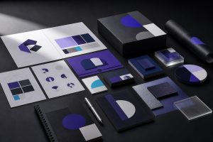 Système d’identité visuelle complet avec logo, couleurs, typographies et supports de marque
