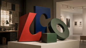 Composition typographique abstraite originale entre atelier de création et galerie d’art