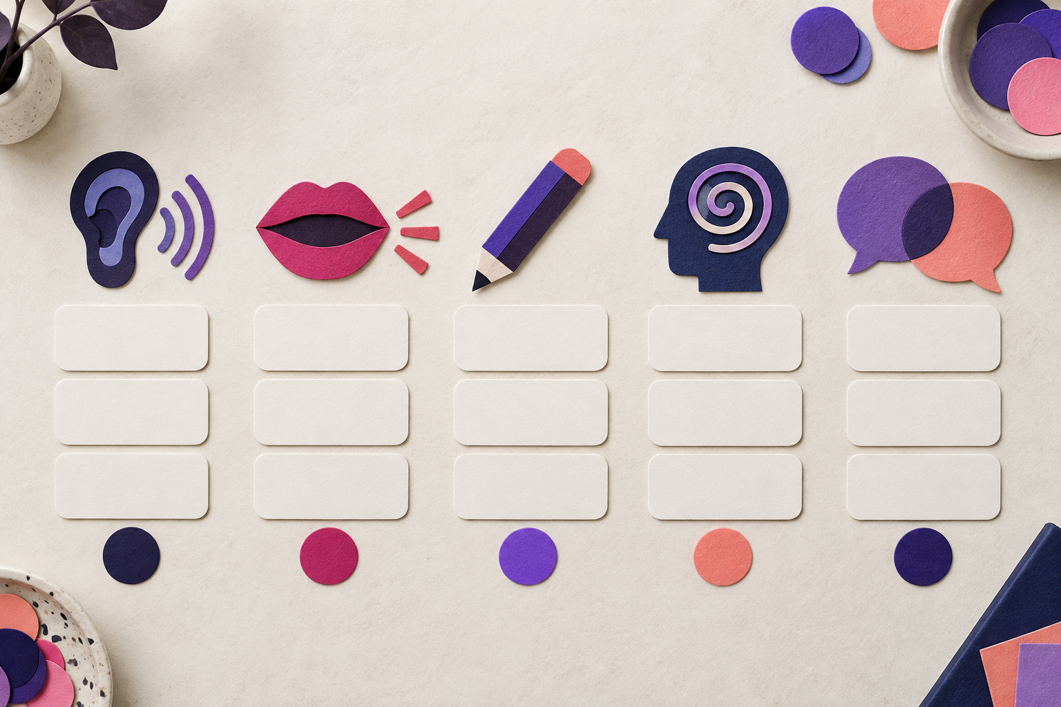 Protocole visuel en cinq étapes pour tester un nom à l’oral, à l’écrit et en mémoire.